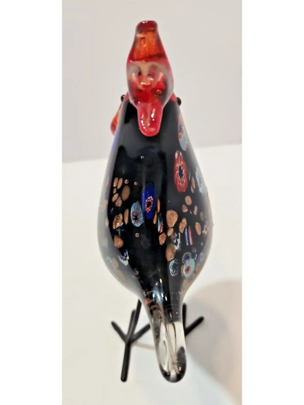 Vintage Murano Style Hand Blown Art Glass Rooster Multicolor Figurine 8.5